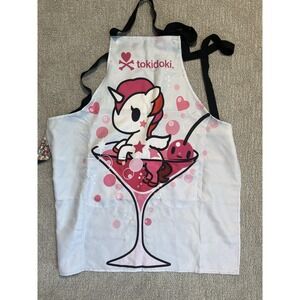 Tokidoki Unicorno Martini Glass Graphic Apron White Pink Two Pocket NWT